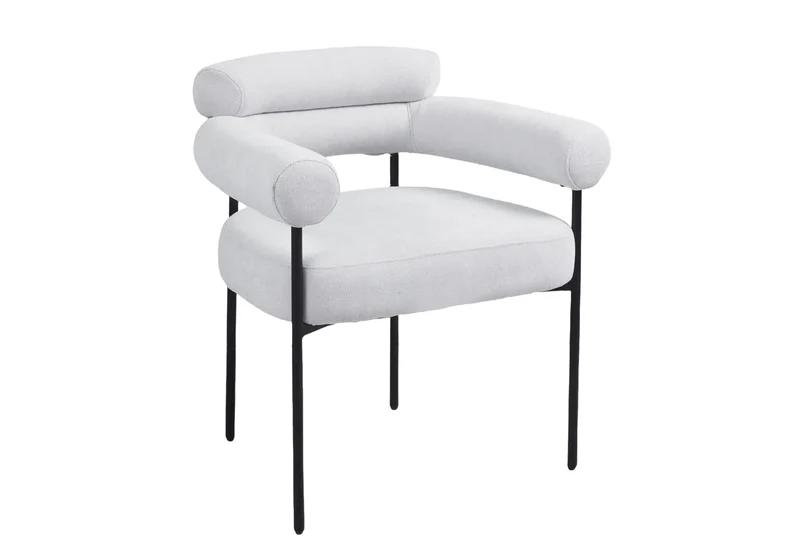 Fauteuil de table bouclée gris pieds noirs - Laya