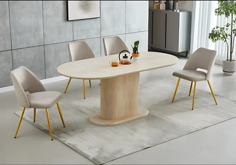 Ensemble table ovale travertin et 4 chaises - Inaya