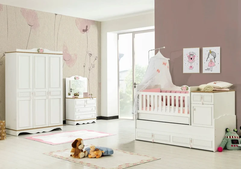 Ensemble chambre bébé rose LUNA