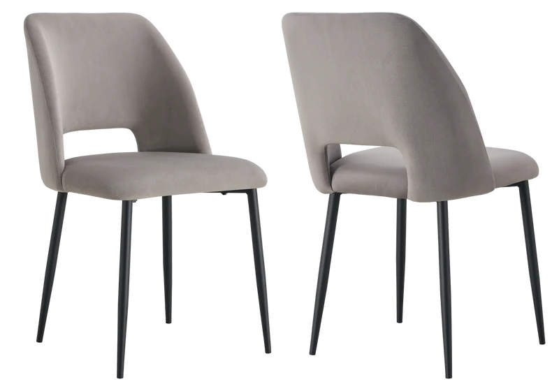 Chaise en velours gris avec dossier ouvert - Leoni x4