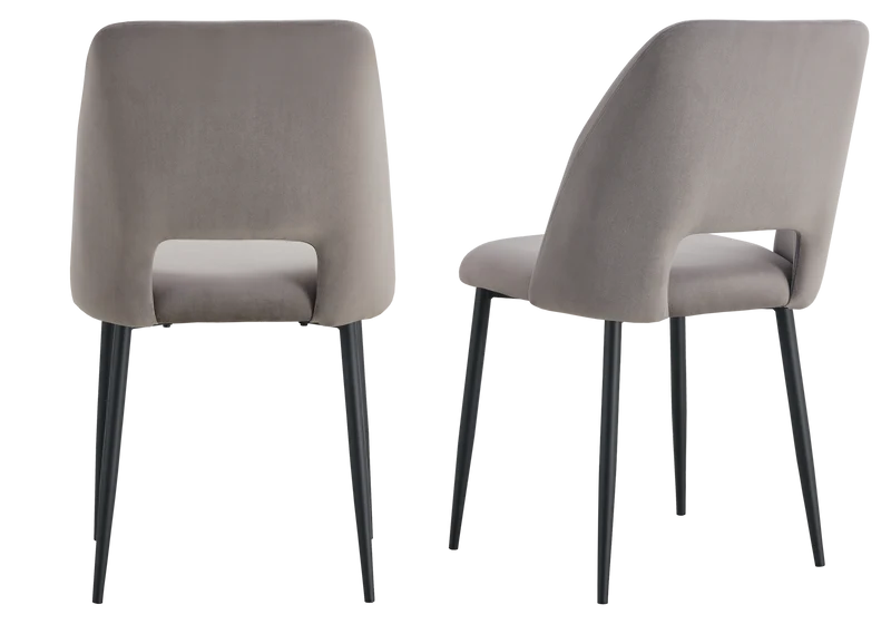 Chaise en velours gris avec dossier ouvert - Leoni x4