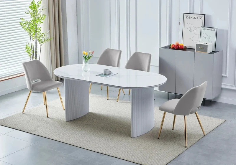 Chaise en velours taupe avec dossier ouvert - Leoni x4