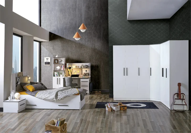 Ensemble de chambre jeune moderne blanc INFINITY