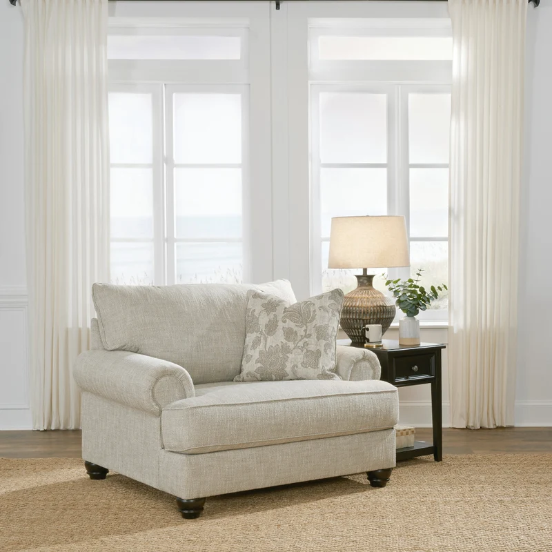 Fauteuil surdimensionné en tissu beige pâle avec coussin - Asanti