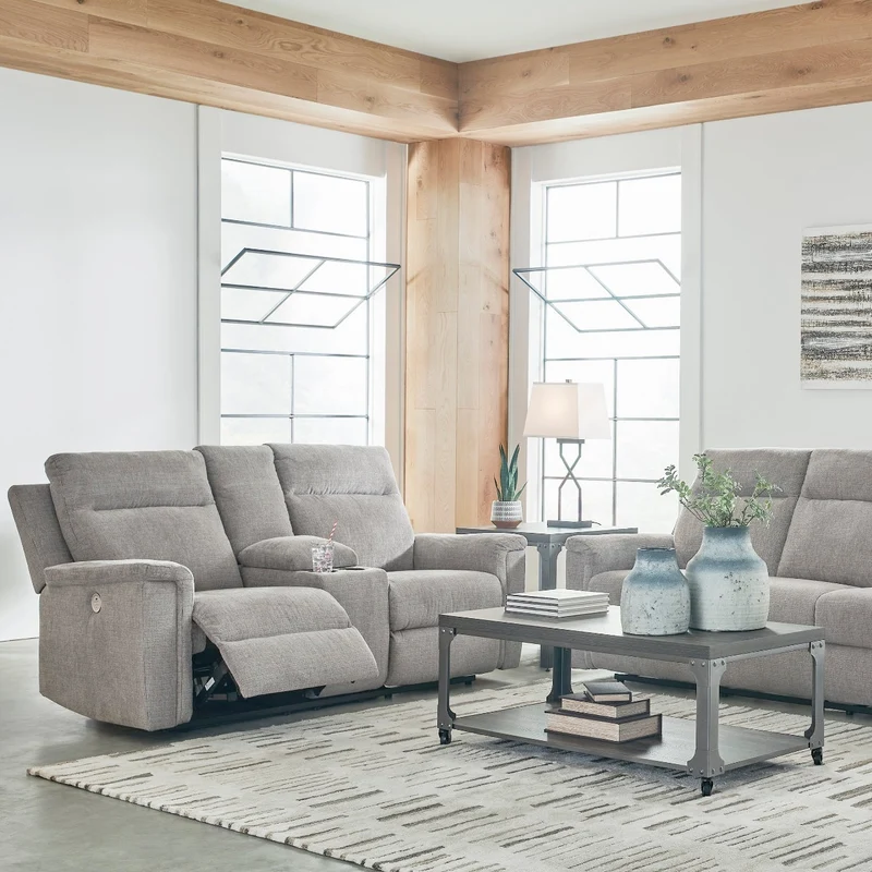 Causeuse inclinable motorisée en tissu avec console - Barnsana