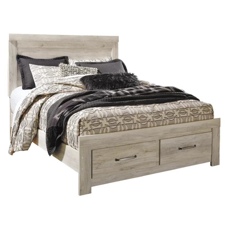 Lit complet en bois/placage blanc avec rangement Grand / Très grand - Bellaby