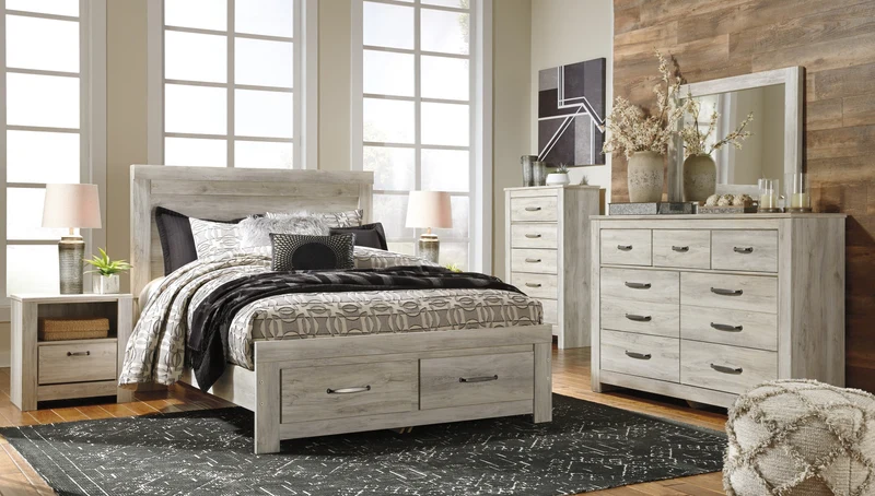 Lit complet en bois/placage blanc avec rangement Grand / Très grand - Bellaby