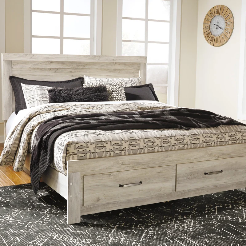 Lit complet en bois/placage blanc avec rangement Grand / Très grand - Bellaby