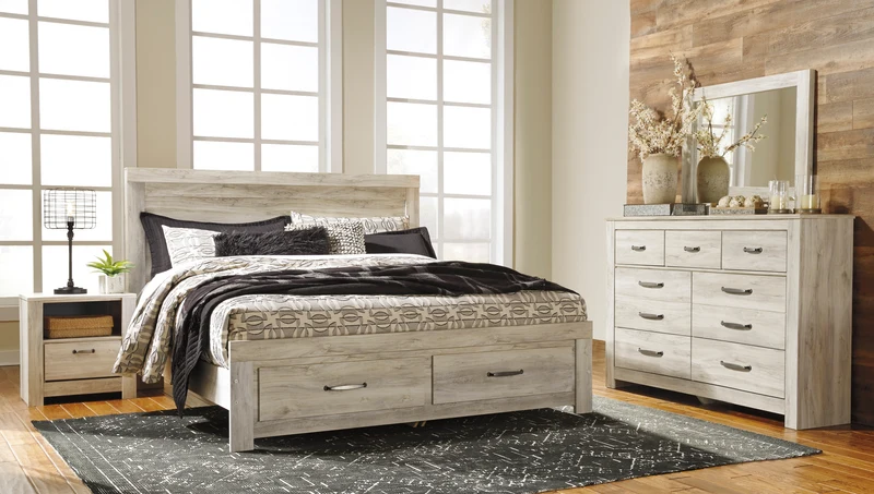 Lit complet en bois/placage blanc avec rangement Grand / Très grand - Bellaby