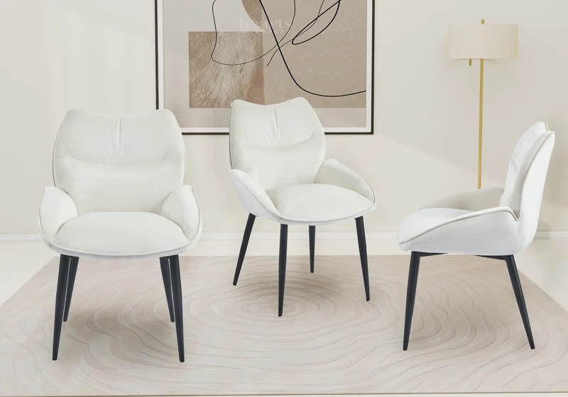 Fauteuil de table velours beige pieds noirs - Lyon x2