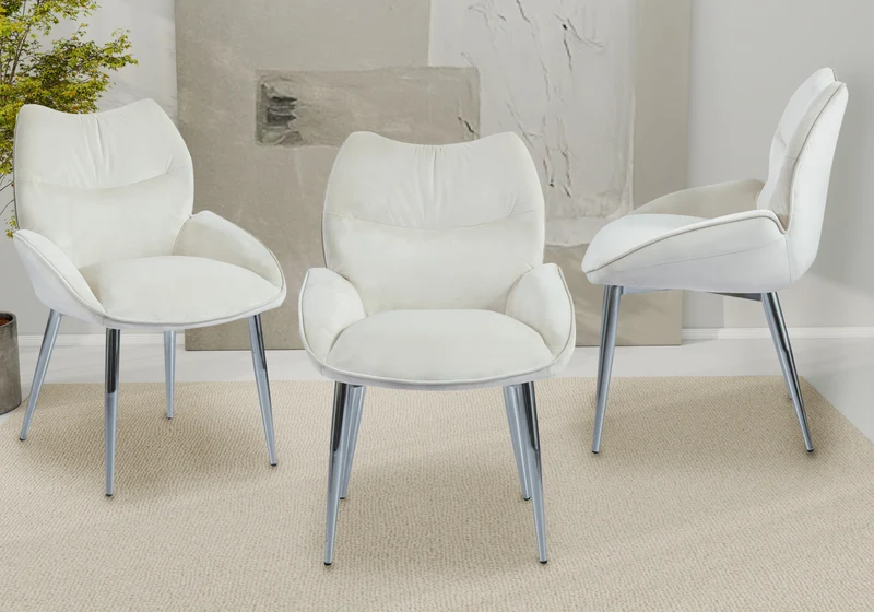 Fauteuil de table velours beige pieds argentés - Lyon x2