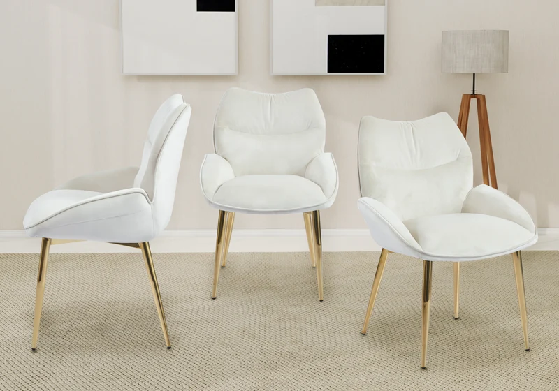 Fauteuil de table velours beige pieds dorés - Lyon x2