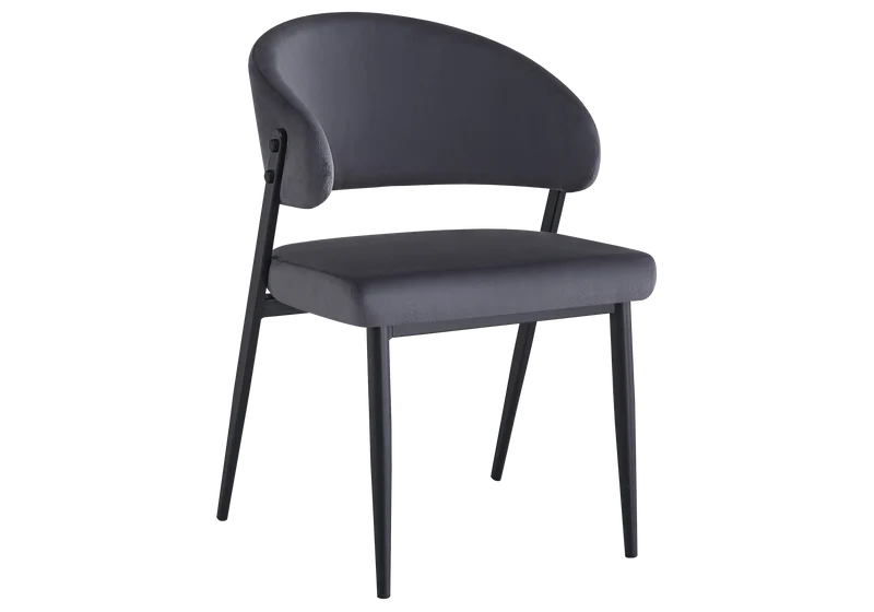 Chaise de table velours anthracite pieds noirs - Alba x4