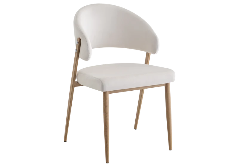 Chaise de table velours beige pieds bois clair - Alba x4