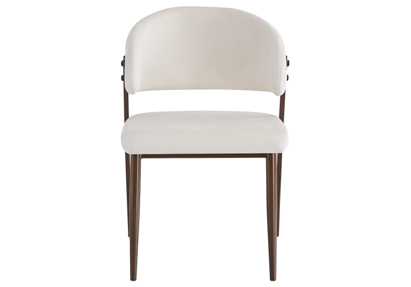 Chaise de table velours beige pieds noyer - Alba x4