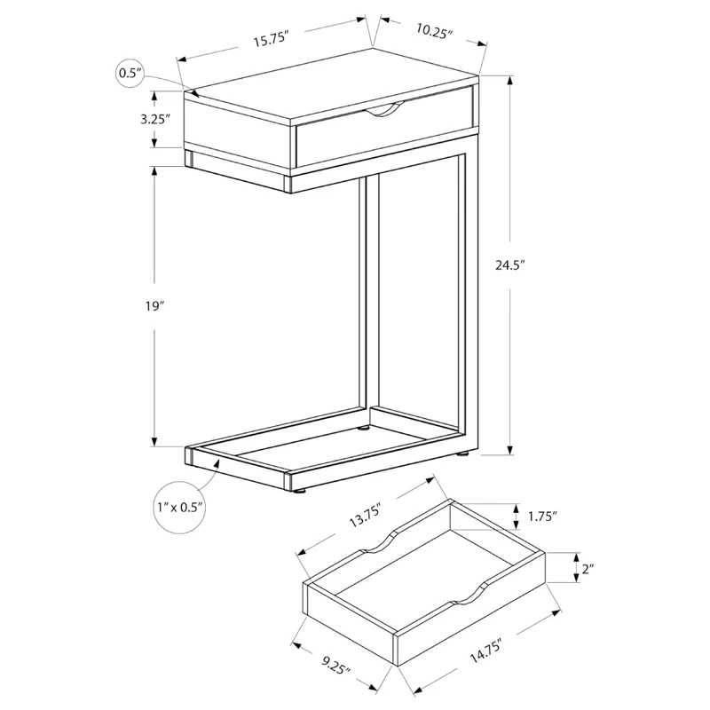 Table d'appoint en MDF/stratifié et métal noir avec 1 tiroir - I 3406-3407