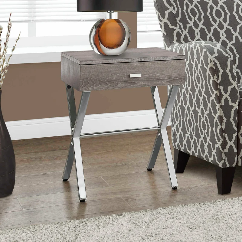Table d'appoint en MDF/stratifié et métal chromé avec 1 tiroir - I 3262-3263-3265-3450