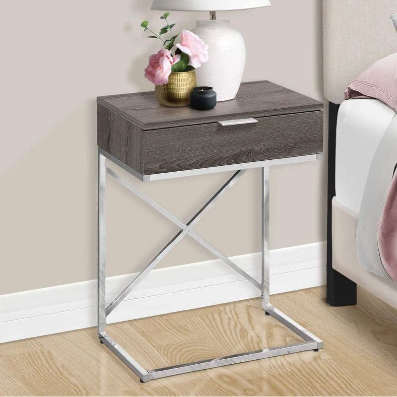 Table d'appoint en MDF/stratifié et métal chromé avec 1 tiroir - I 3470-3471-3474-3475