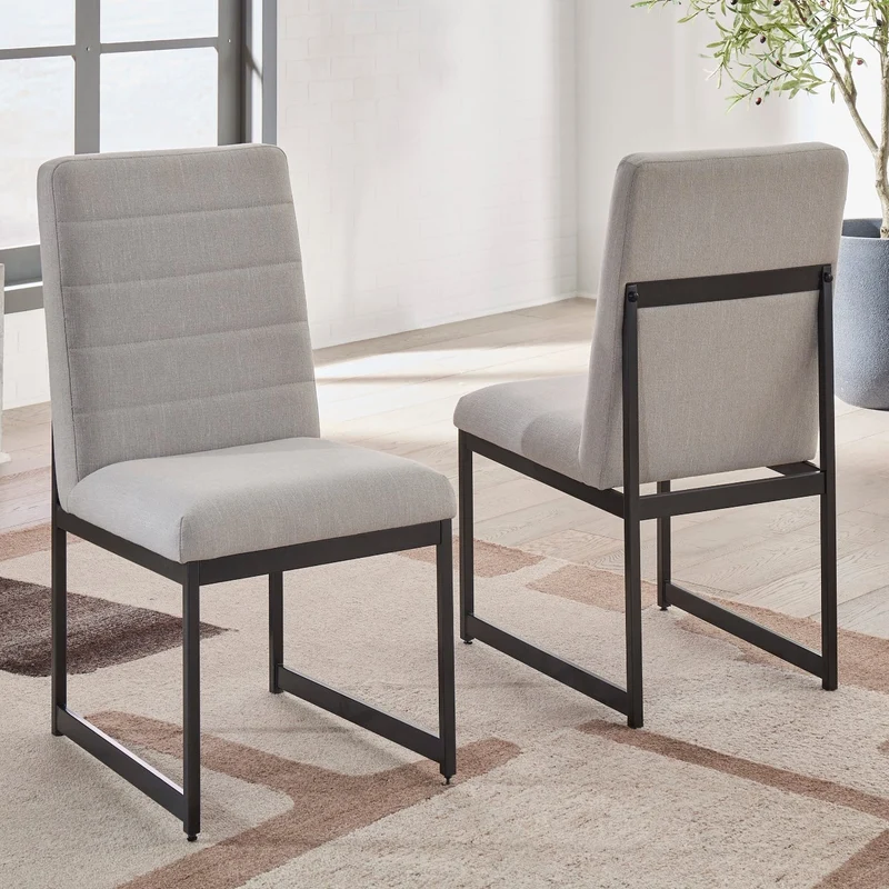 Ensemble de 2 chaises de salle à manger rembourrées en tissu beige pâle - Tomtyn