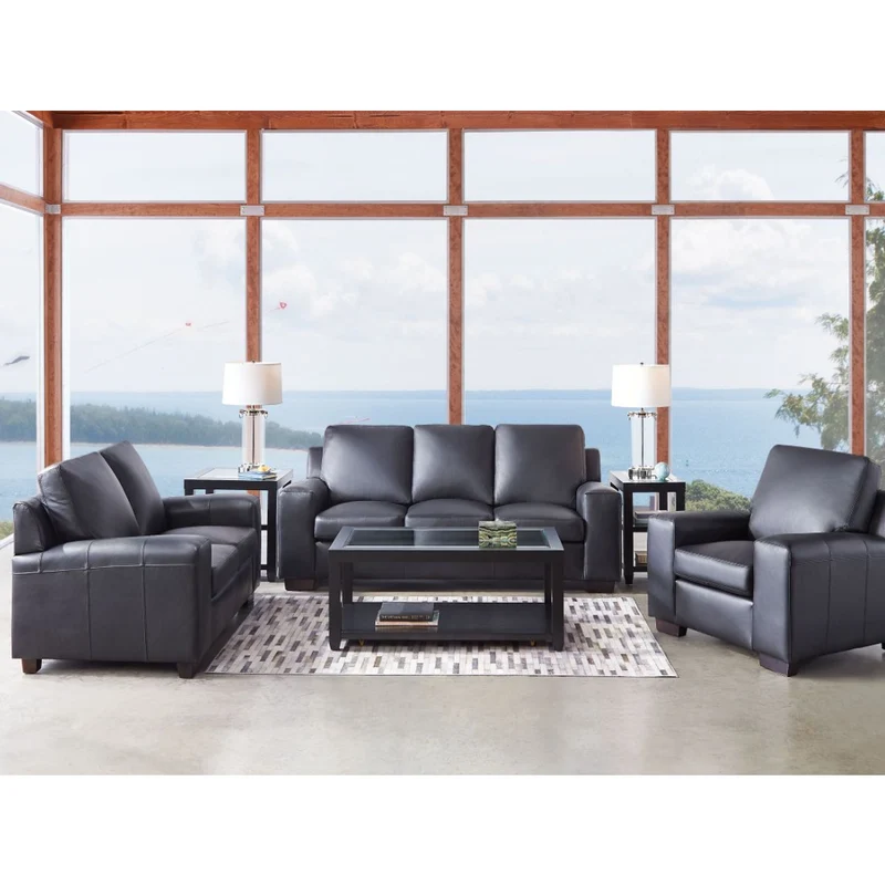Causeuse en cuir noir corbeau - Bailey
