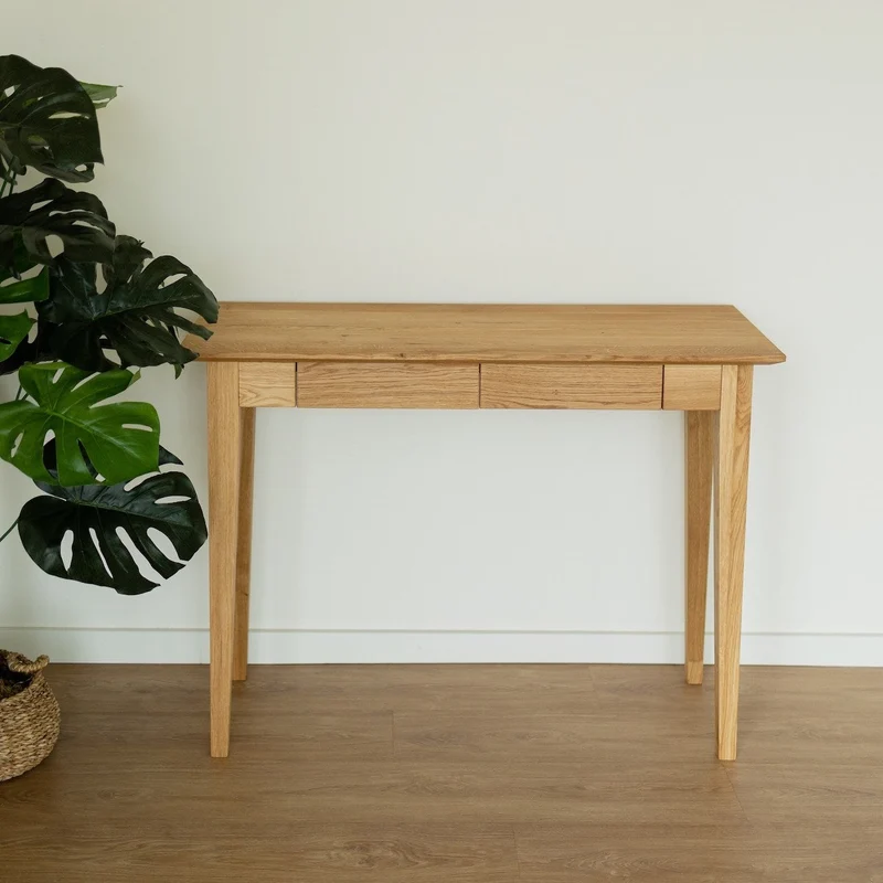 Bureau console avec 2 tiroirs en bois massif de chêne Tolédo 2 - NordicStory