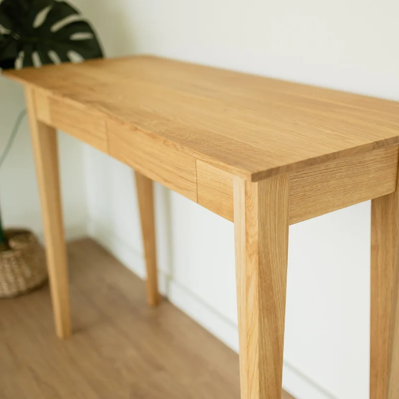 Bureau console avec 2 tiroirs en bois massif de chêne Tolédo 2 - NordicStory