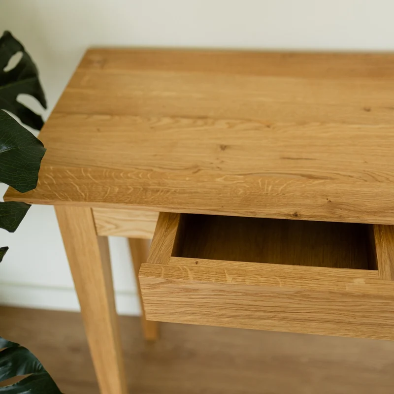 Bureau console avec 2 tiroirs en bois massif de chêne Tolédo 2 - NordicStory