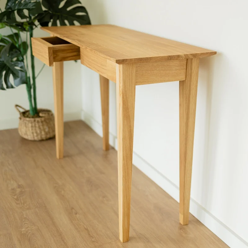 Bureau console avec 2 tiroirs en bois massif de chêne Tolédo 2 - NordicStory