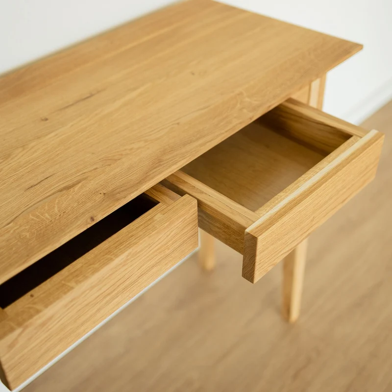Bureau console avec 2 tiroirs en bois massif de chêne Tolédo 2 - NordicStory