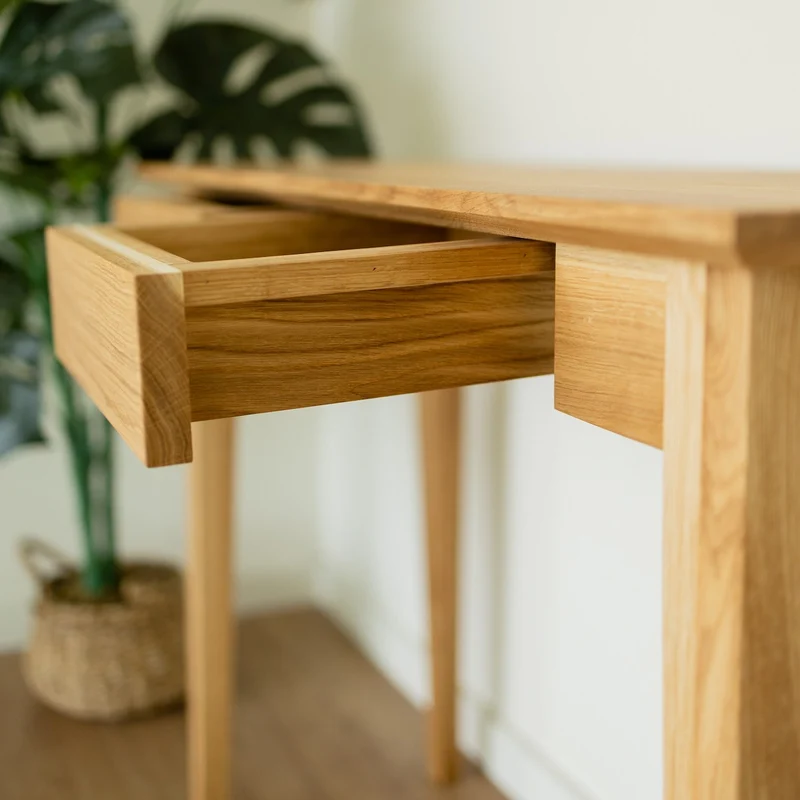Bureau console avec 2 tiroirs en bois massif de chêne Tolédo 2 - NordicStory