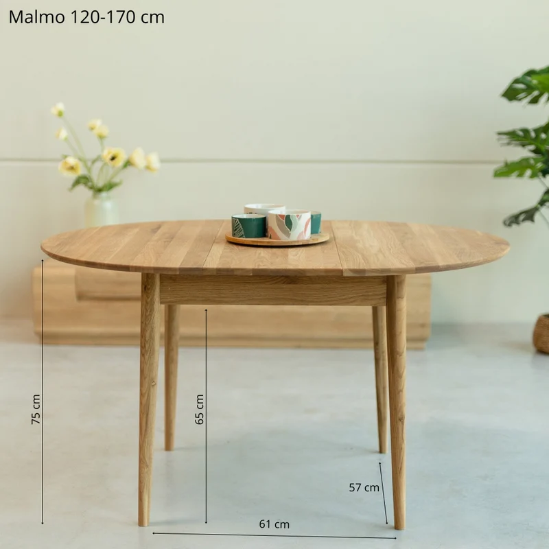 Table à manger ronde extensible en bois massif de chêne Malmo - NordicStory