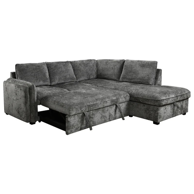 Sectionnel-lit en tissu gris avec rangement - Lansing