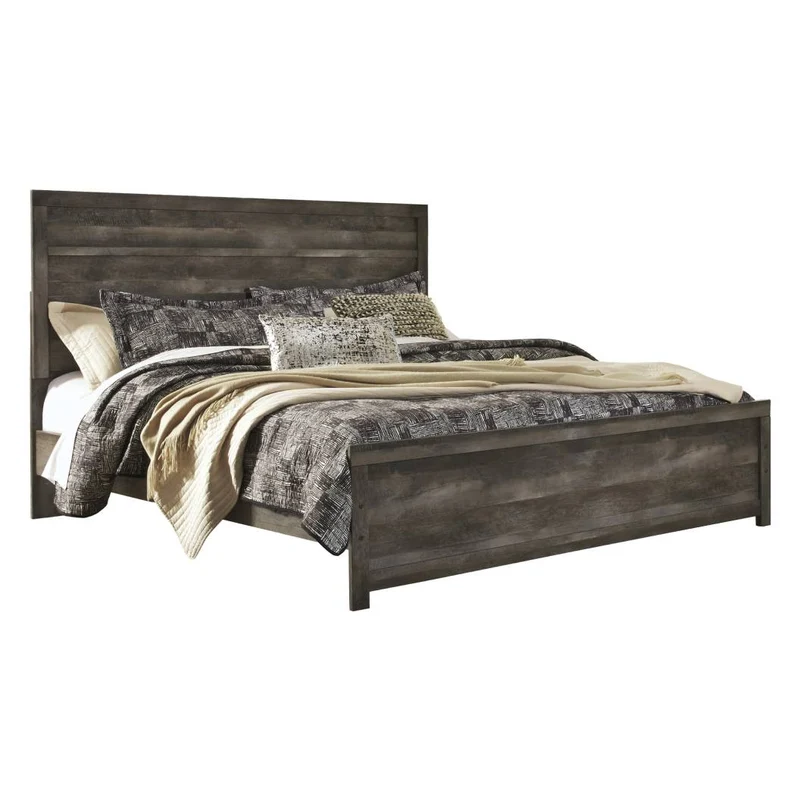 Lit complet en bois/placage gris rustique Grand / Très grand - Wynnlow