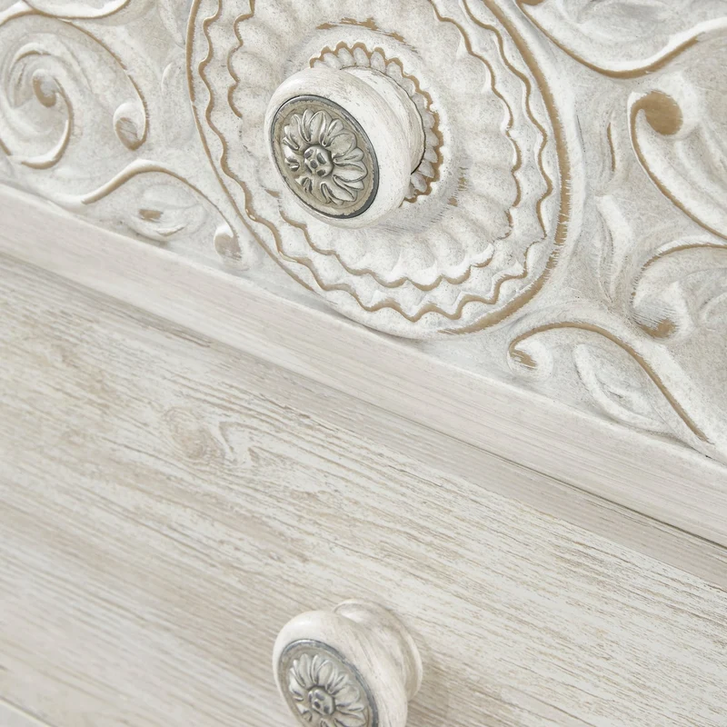 Commode à 5 tiroirs en bois/MDF blanc usé - Paxberry