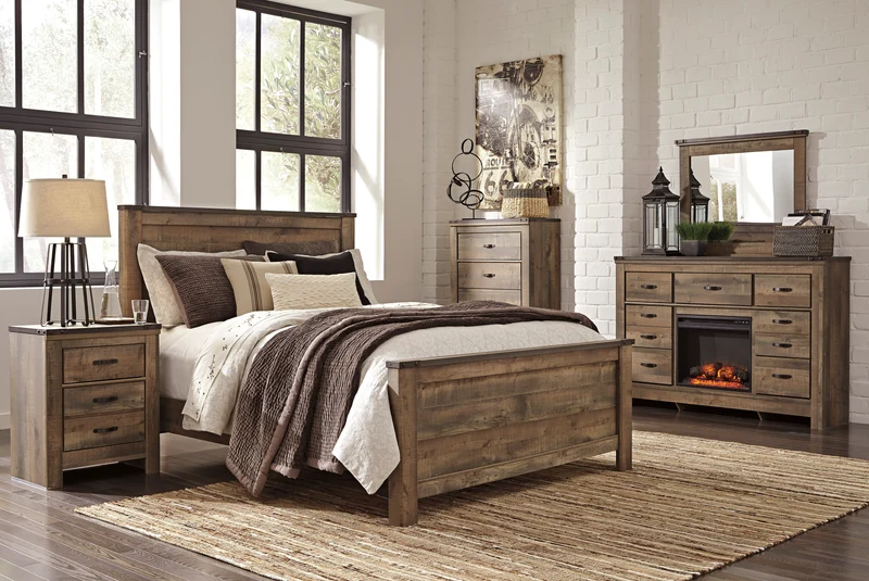Lit complet en bois/placage brun Grand / Très grand - Trinell