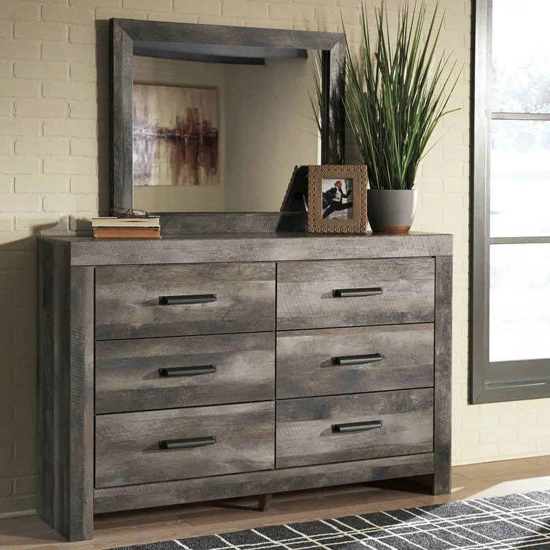MIroir de bureau en bois/placage gris rustique - Wynnlow