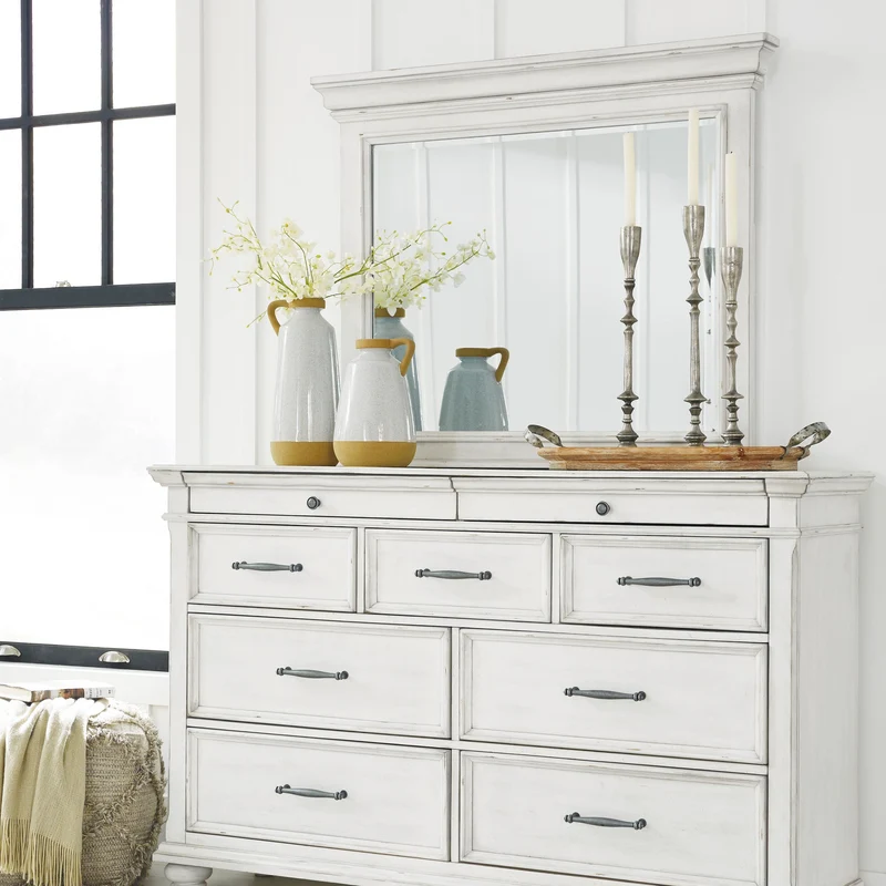 Miroir de bureau en bois/placage blanc - Kanwyn