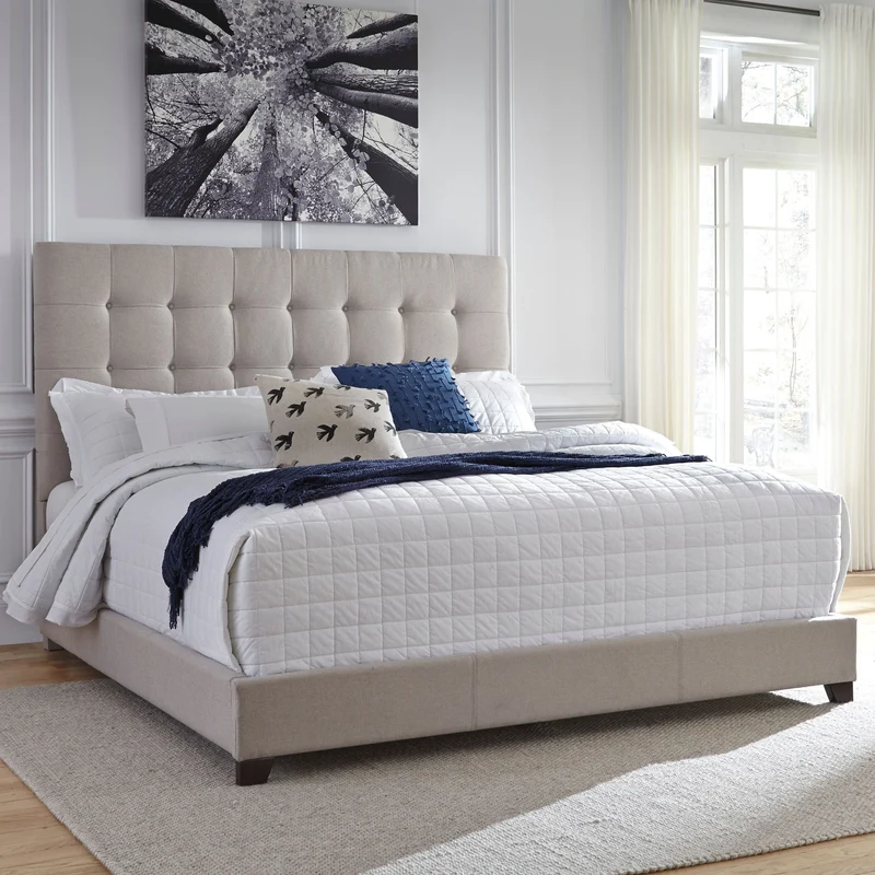 Lit complet rembourré en tissu beige Grand / Très grand - Dolante