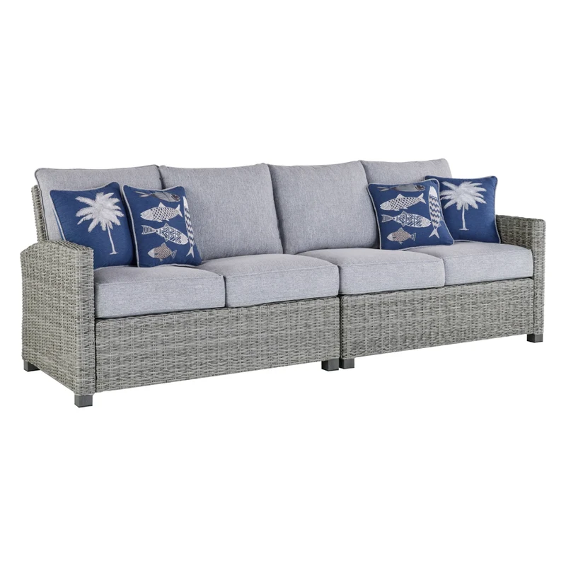 Ensemble de 2 causeuses extérieures en tissu Nuvella et en osier gris pâle avec coussins - Naples Beach