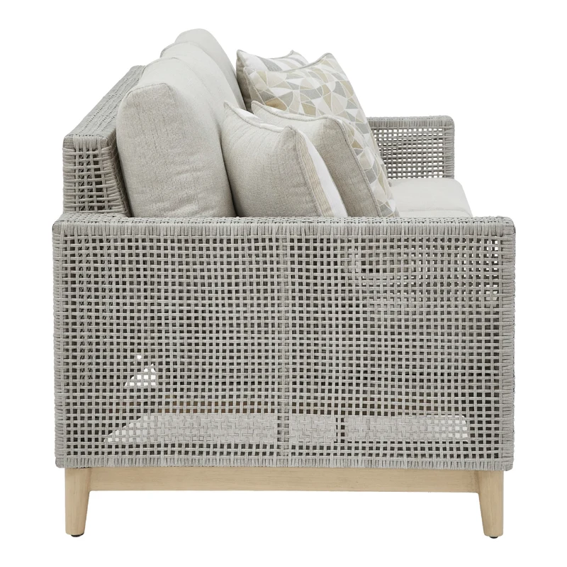Sofa extérieur en tissu Nuvella et en osier gris pâle avec coussins - Seton Creek