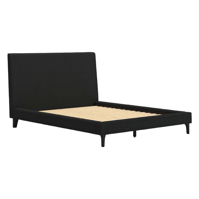 Lit complet en tissu bouclé noir Grand / Très grand - Cadmori