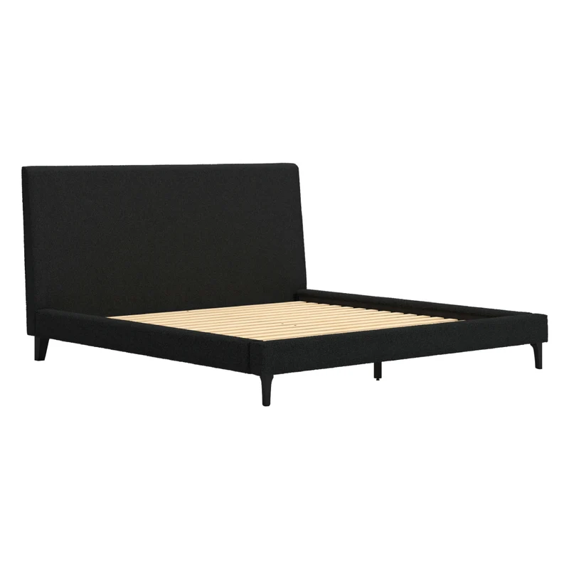 Lit complet en tissu bouclé noir Grand / Très grand - Cadmori