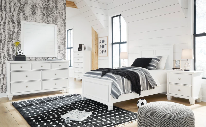 Lit complet en bois/MDF blanc Simple / Double / Grand / Très grand - Fortman