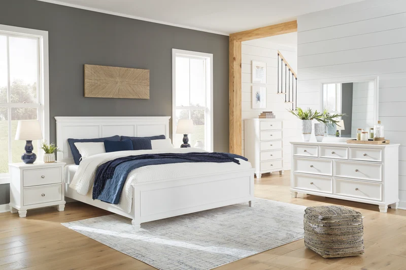 Lit complet en bois/MDF blanc Simple / Double / Grand / Très grand - Fortman