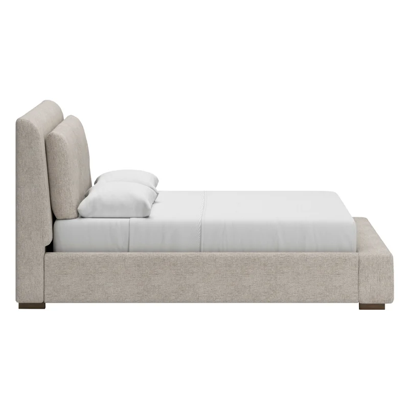 Lit complet rembourré en tissu gris pâle Grand / Très grand - Cabalynn