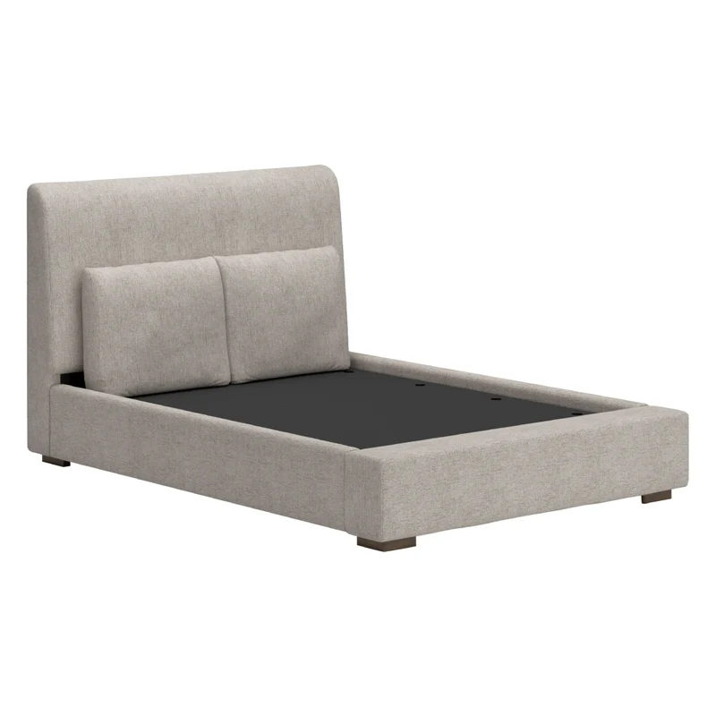 Lit complet rembourré en tissu gris pâle Grand / Très grand - Cabalynn