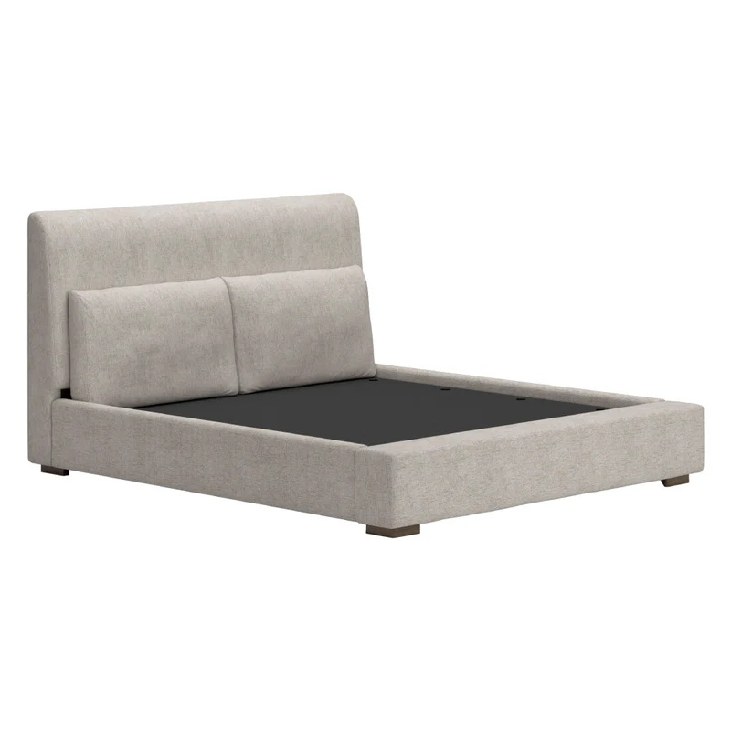 Lit complet rembourré en tissu gris pâle Grand / Très grand - Cabalynn