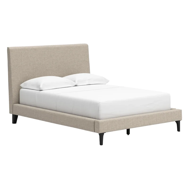 Lit complet rembourré en tissu gris pâle à profil bas Double / Grand / Très grand - Cielden