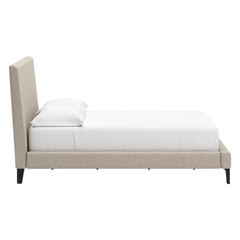 Lit complet rembourré en tissu gris pâle à profil bas Double / Grand / Très grand - Cielden