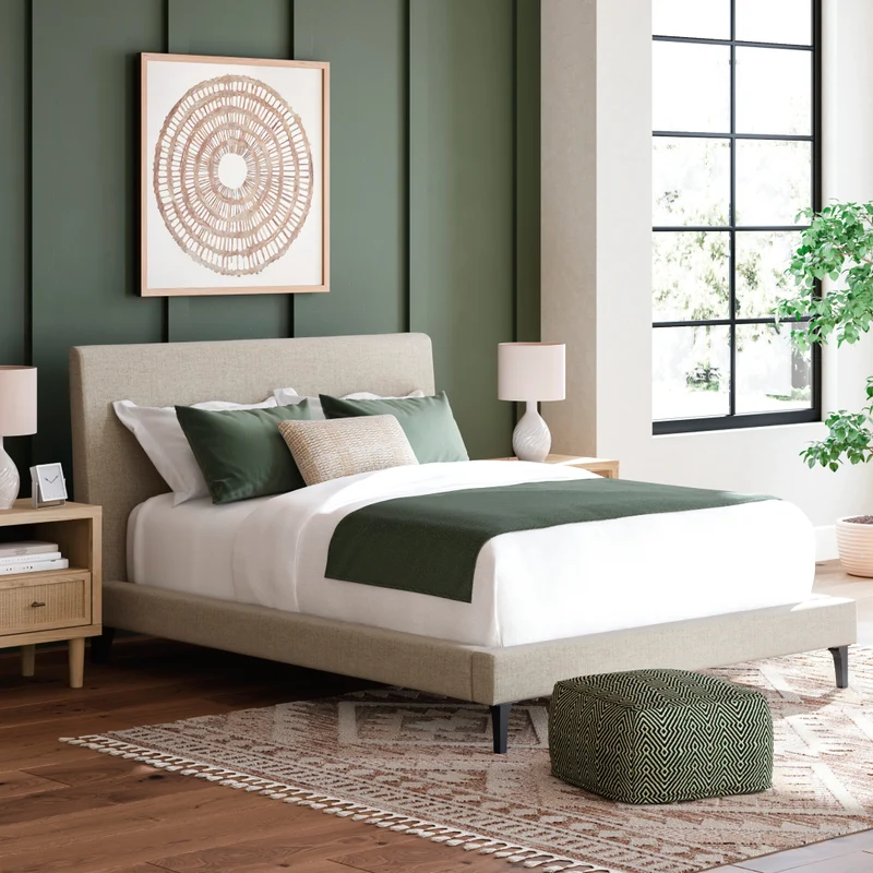 Lit complet rembourré en tissu beige Grand - Cielden